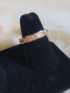 Champagne Crystal Channel Band Ring in Gold-Tone